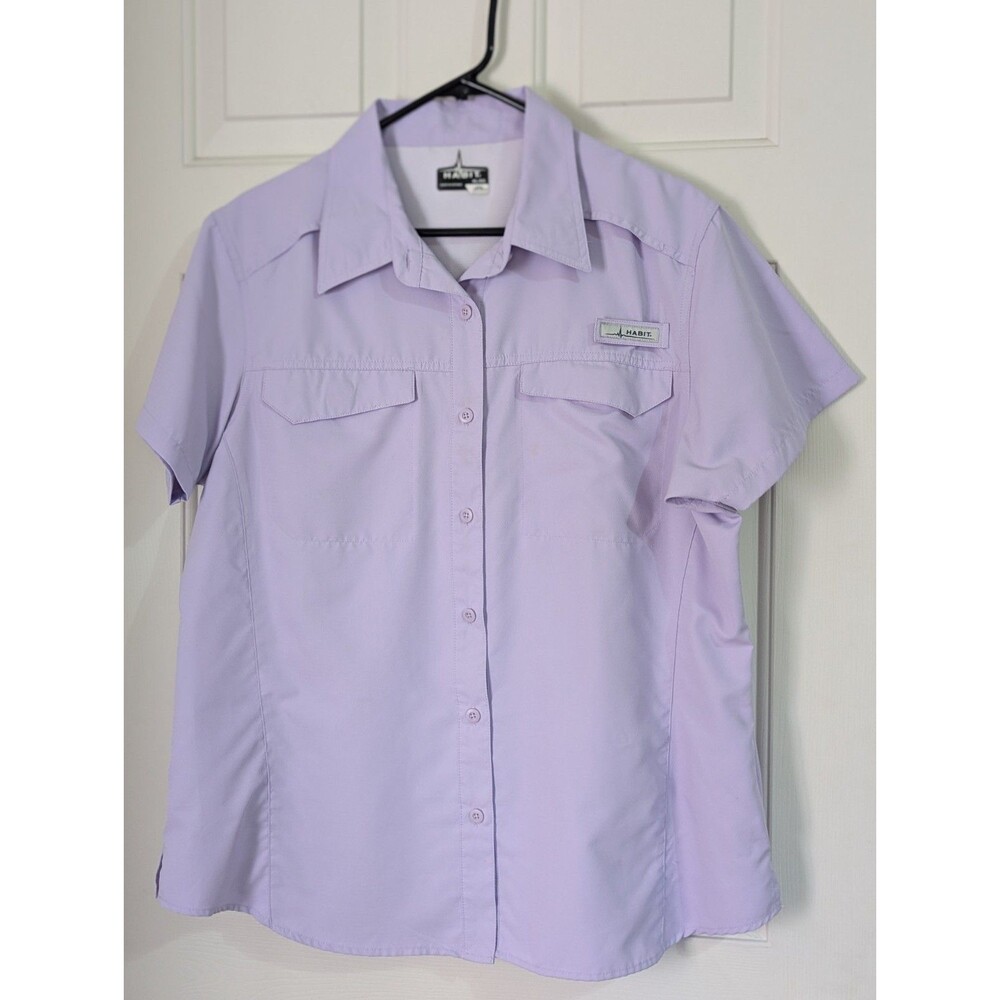 HABIT Outdoor Button S/S Shirt Womens XL Purple Lightweight Pockets Vented Logo